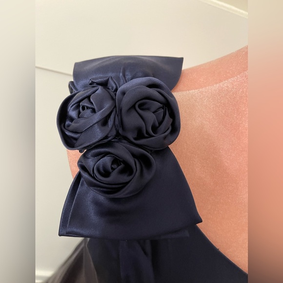 Melissa Sweet Blue Formal 100% Silk Half Shoulder Dress Size 6 - Picture 6 of 8